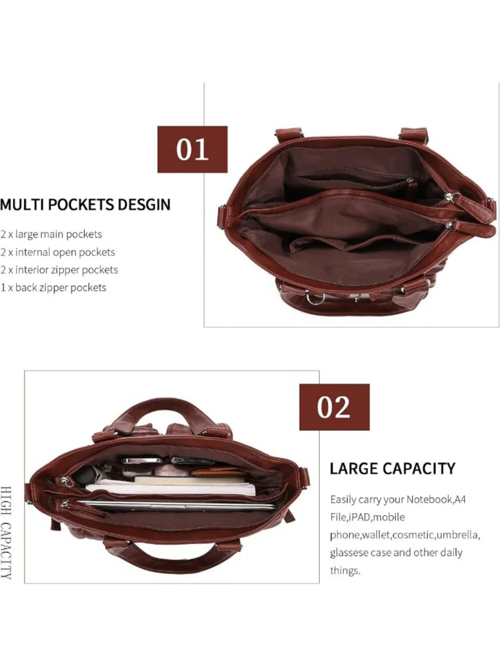 Stylish Large Vegan Leather Shoulder Tote Bag for Women - Chic Hobo Handbag